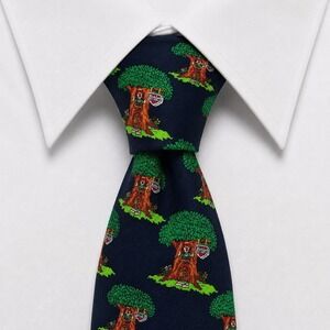 Keebler Necktie Mens OS Navy Blue Silk Ernie Elf Hollow Tree Advertising Tie
